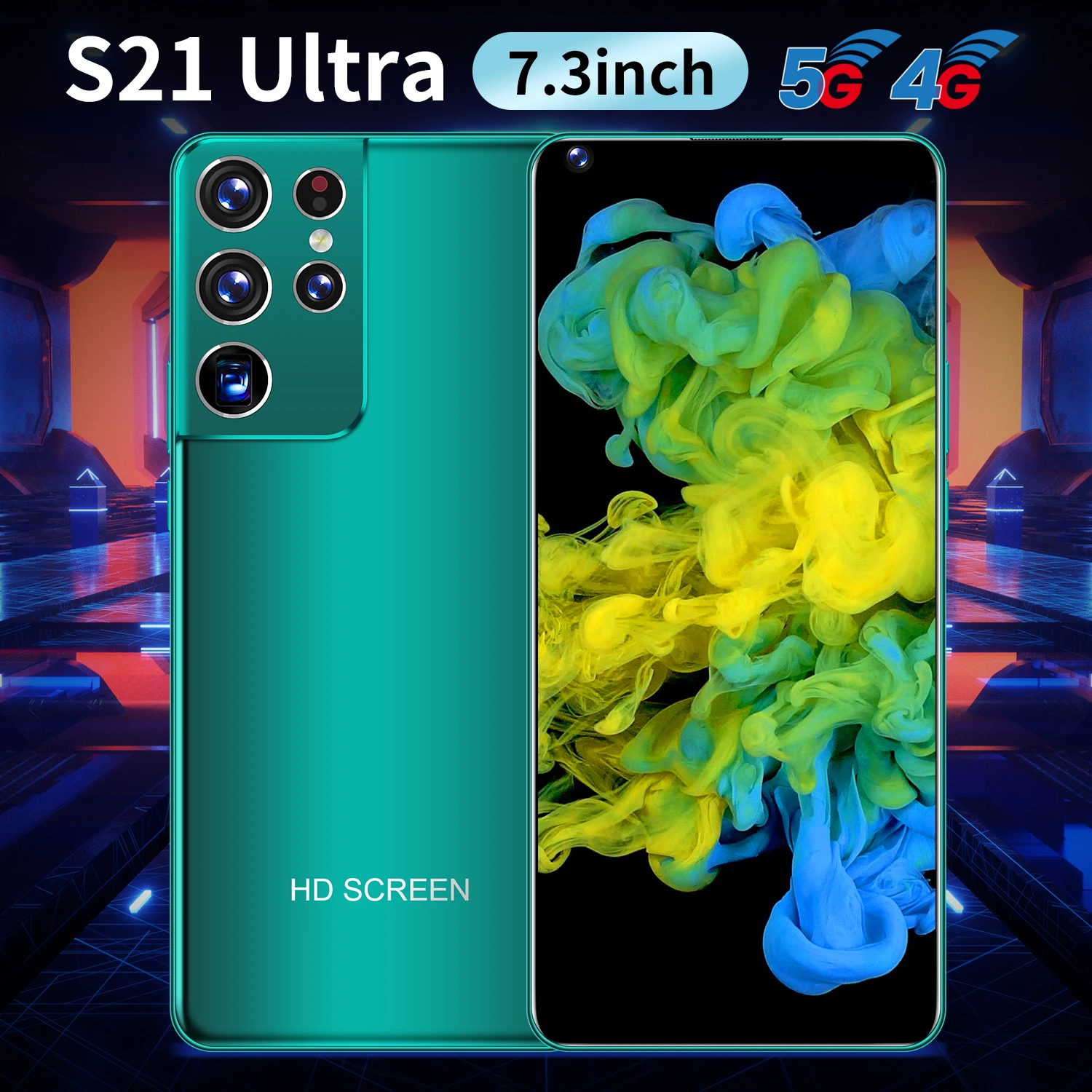 

S21Ultra 7.3 Inch Smartphones Global Version Andriod 10 8G+256G 24+48MP Camera 10 Core MTK6889 Dual SIM 4G LTE 5G Cell Phones