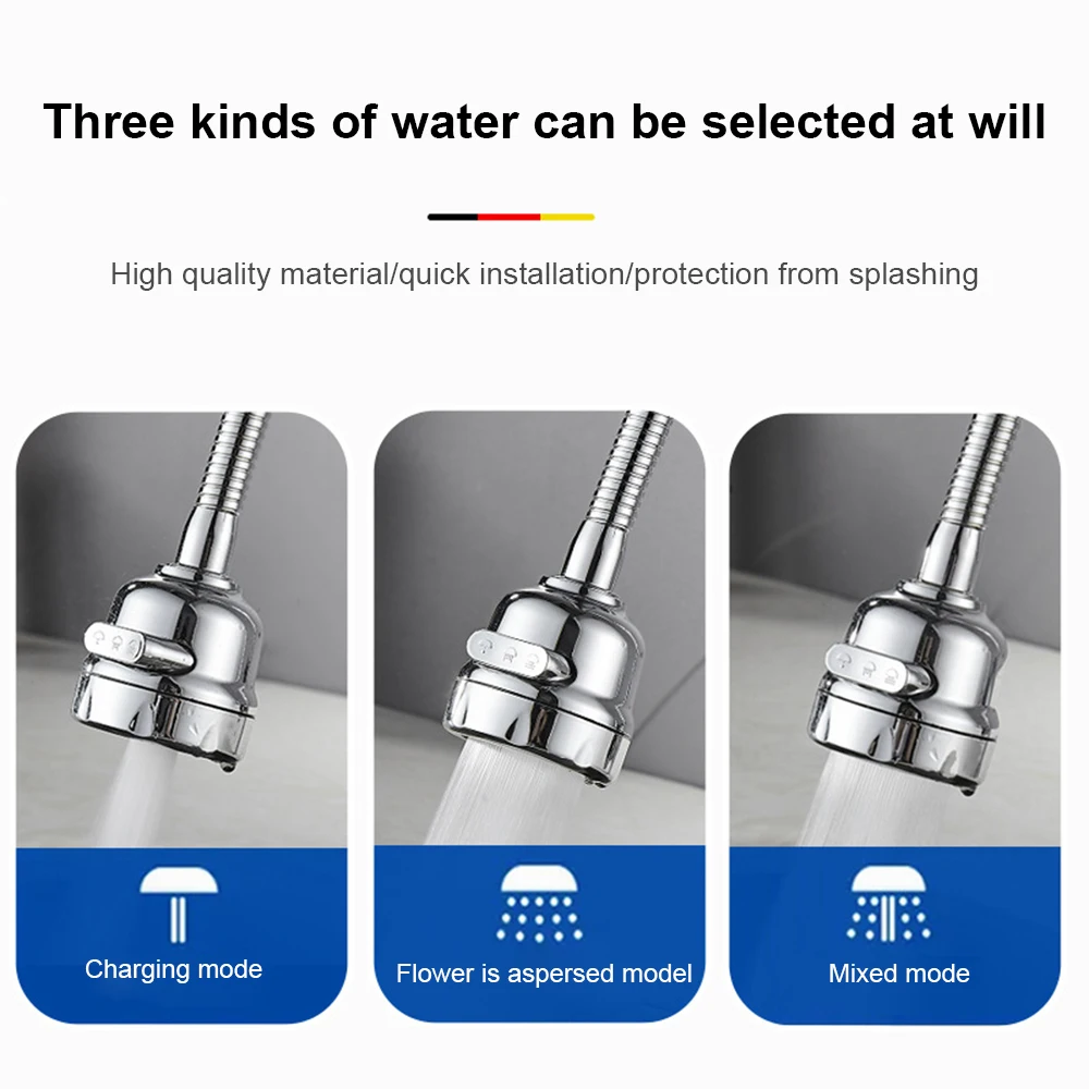 

Kitchen Faucet Aerator Head 360 Degree Rotatable Three Adjustable Water Spray Modes Anti-Splash Sink Tap Sprayer Head