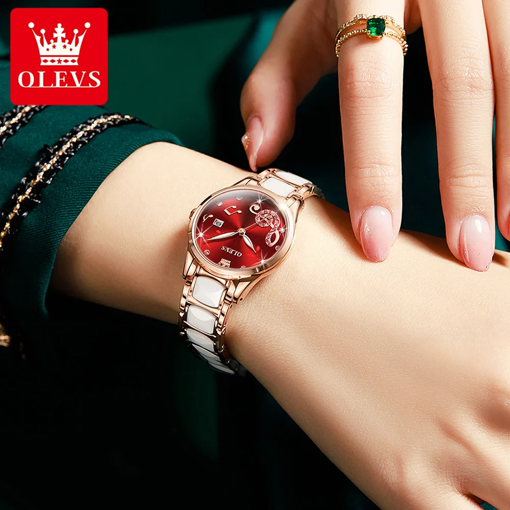 

OLEVS 2021 New Light Luxury Women's Watch Fashion Simple Temperament Stainless Steel Ceramic Strap Quartz Watch 3605
