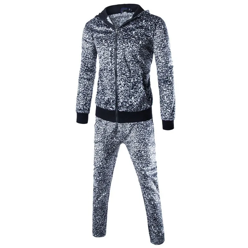 

Мужской спортивный костюм с леопардовым принтом, повседневная спортивная одежда для фитнеса, европейский стиль, 2020