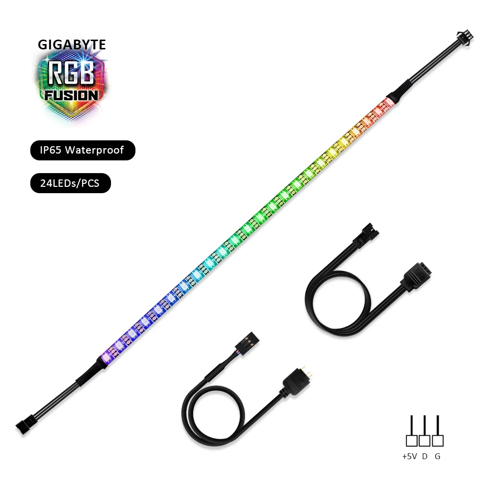 24LEDs IP65 Адресуемая RGB Светодиодная лента для ПК, WS2812b цифровой светильник для ПК, для GIGABYTE RGB Fusion 3 pin 5V добавить коннектор на материнскую плату - Испускаемый цвет: 24LEDs IP65