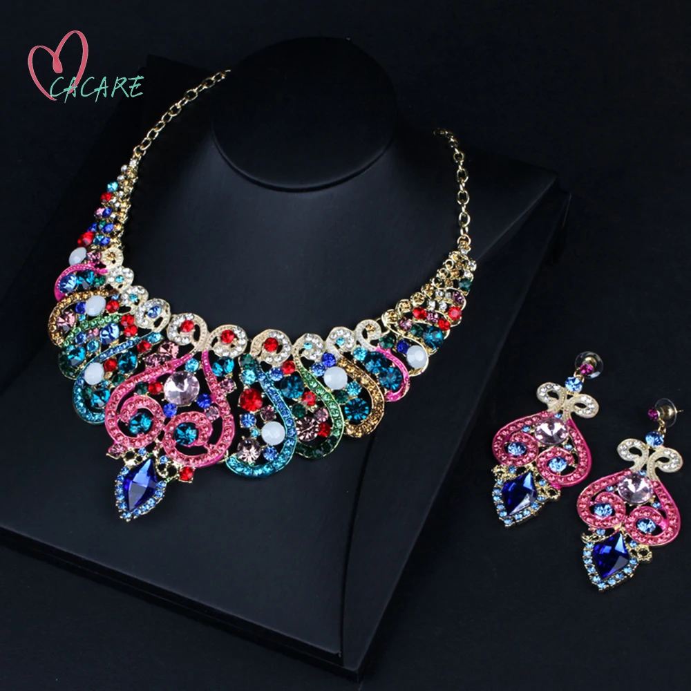 

Luxury Jewelry Set Large Necklace Earrings Maxi Women Pendent CHEAP Fashion Collares Statement F1035 with Rhinestones