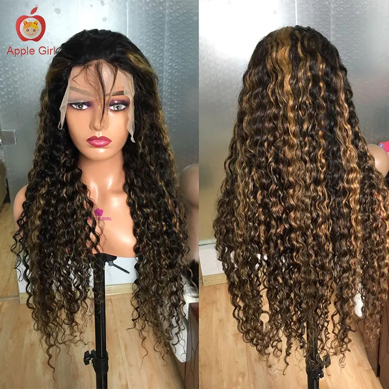 1B/4/27 Highlight Water Wave Transparent Lace Front Wigs 18-30 Inch Brazilian Remy Human Hair Lace Frontal Closure Wig Applegirl