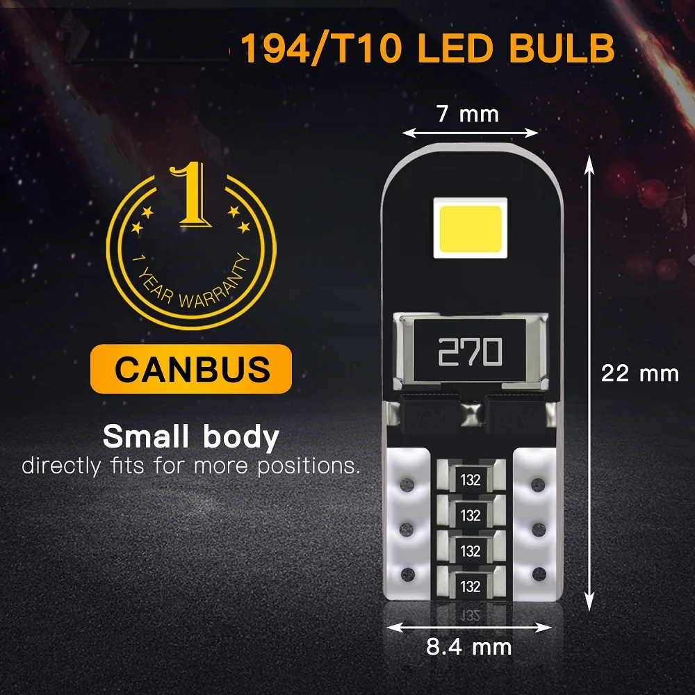 10 шт. W5W T10 Светодиодный лампочки Canbus 168 194 светодиодный автомобиль Подсветка