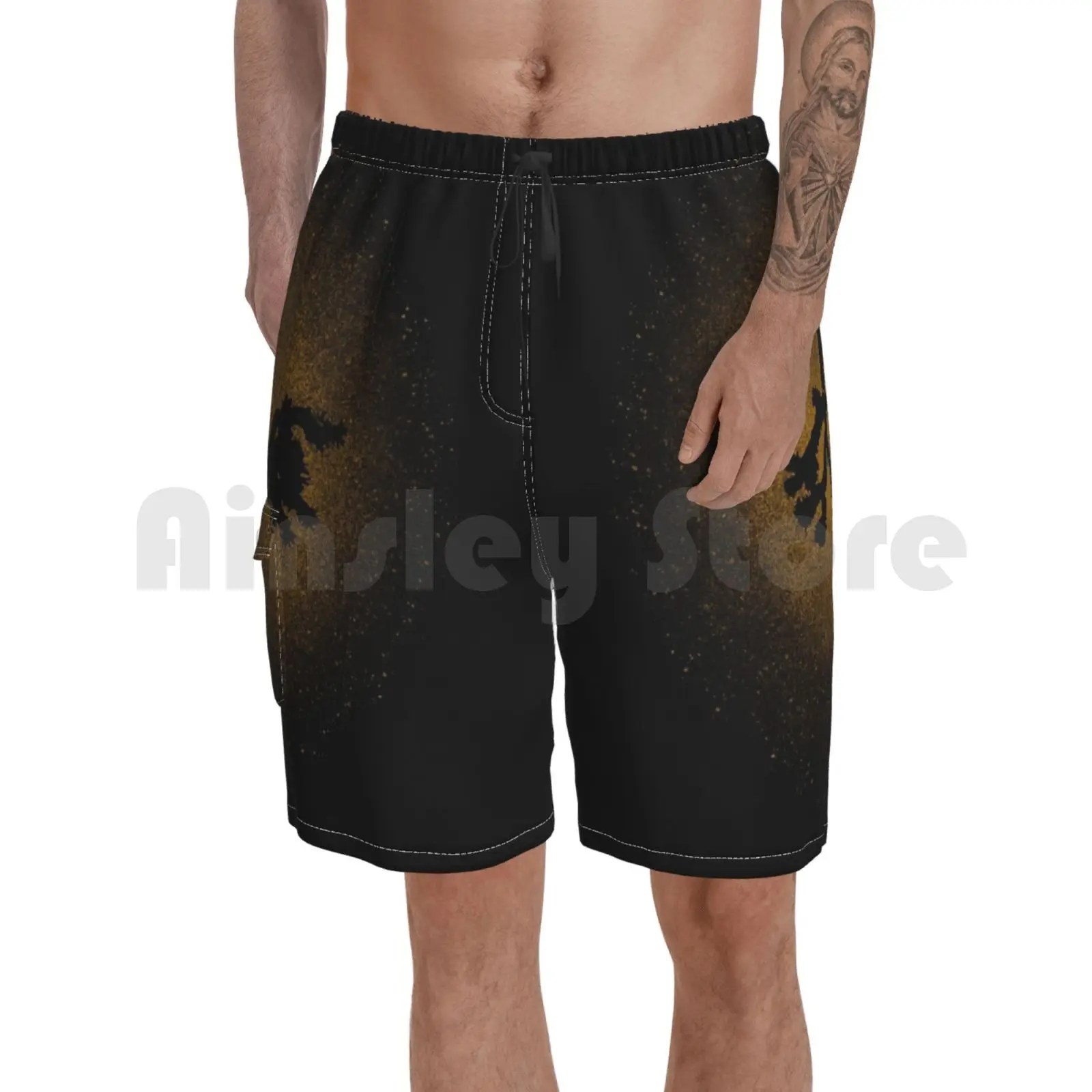 

Joshua Tree Gold 30th Beach Shorts Men Beach Pants Swim Trunks Joshua Tree Album Anniversary Music Live 30th