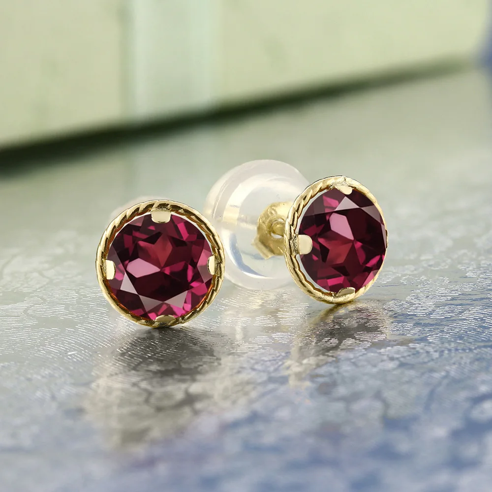GemStoneKing 14K желтое золото Halo Illusion серьги 0 74 Ct круглые 4 мм красный родолит