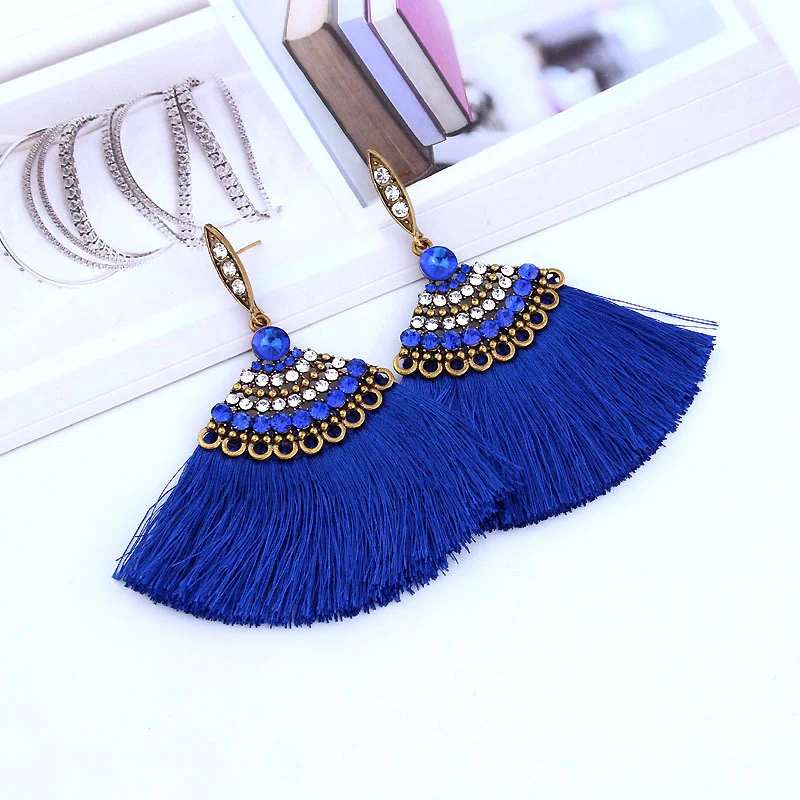 

Dangle Gift Tassel Women Long Stud Drop Earrings Bohemian Crystal Fringe