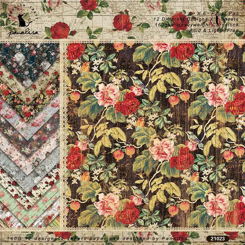 

YPP craft 12 Sheets Vintage Florals Scrapbooking Pads Paper Origami Art Background Paper Card Making DIY Scrapbook Paper Craft