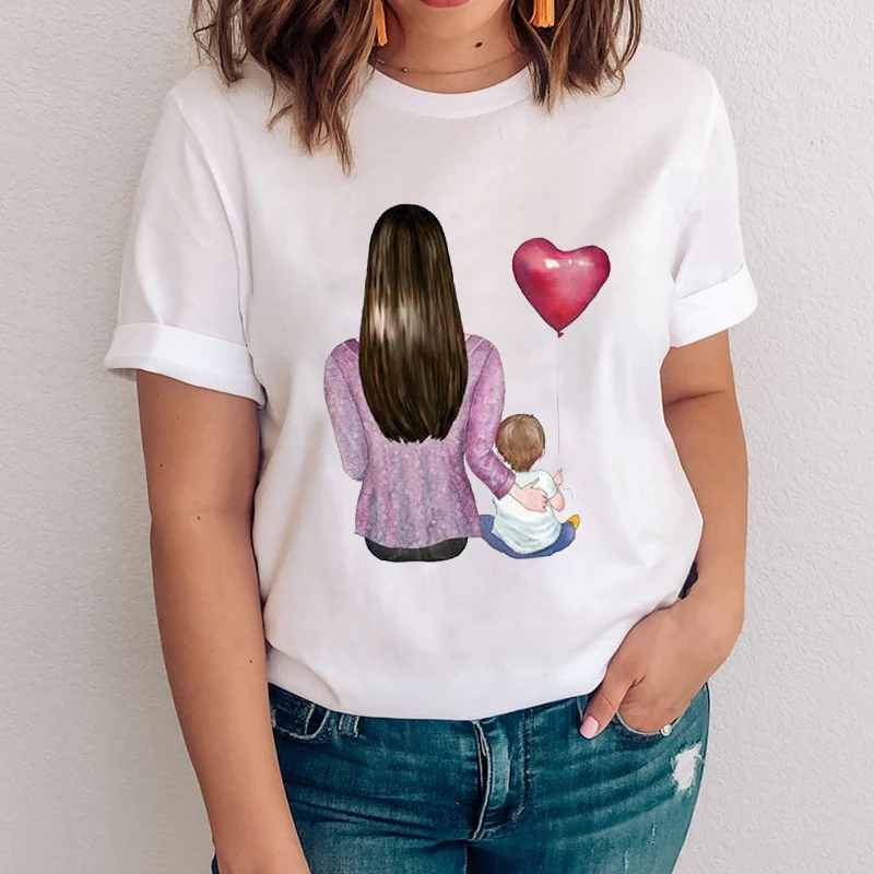 

Lady Tops Clothing Tees Print Female Tshirt T-Shirt Women Graphic Cartoon Mom Son boy Love Trend Summer Spring Clothes