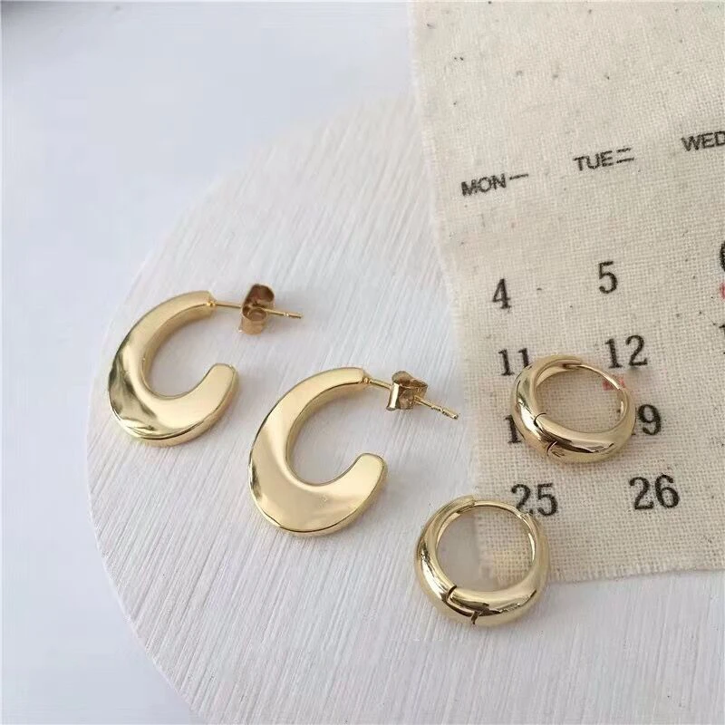 Корейские золотистые металлические круглые серьги кольца Маленькие