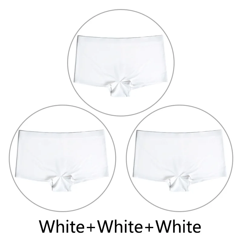 White White White 3 шт./партия, большие размеры, трусы для мальчиков, Бесшовные шелк, однотонный, высокая талия, сексуальное нижнее белье, женское эластичное белье, SX-L, американский размер - Цвет: White White White