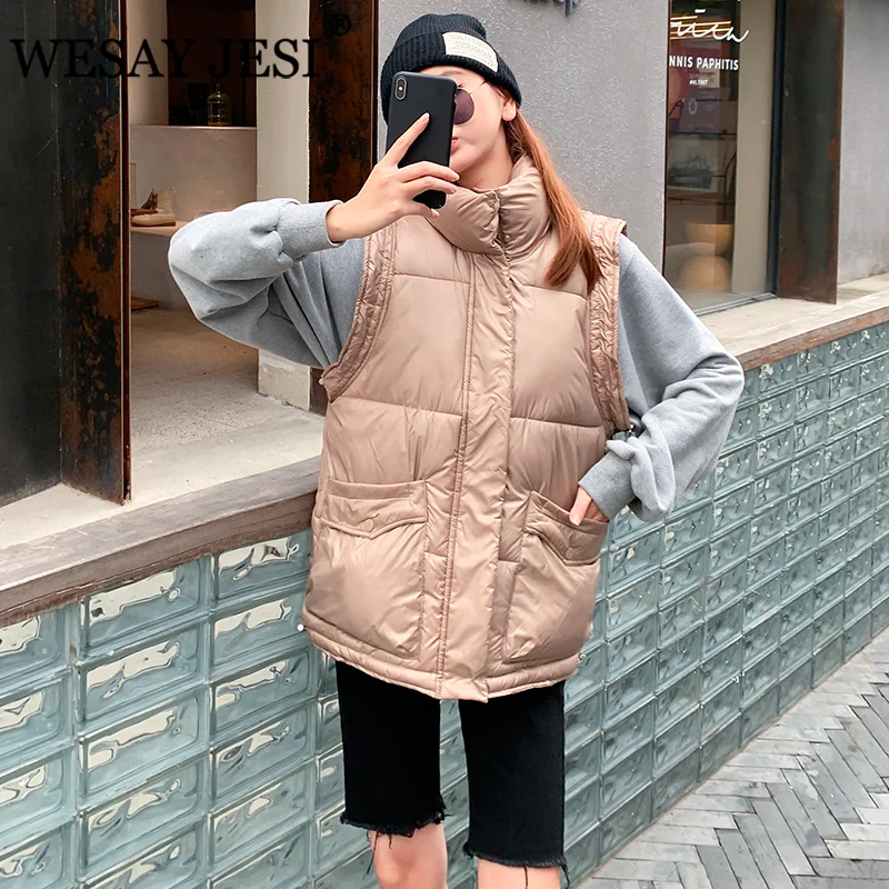 

WESAY JESI 2021 New Autumn Women Down Cotton Vest Lady Short Sleeveless Cotton Jacke Winter Female Jackets Outwear Solid korean