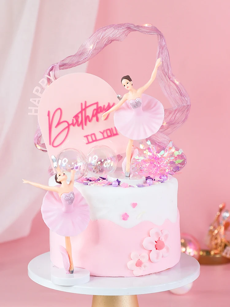 

Cake Topper Ballet Girl Doll Ornaments Pink Acrylic The Arch Star Insert Card Child Birthday Cake Party Decoration Supplies