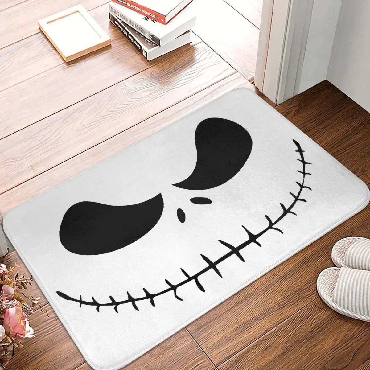 

Коврик для дома и кухни, впитывающий Черный Напольный коврик с рисунком улыбки, черепа, Хэллоуина, для спальни, прихожей, кошмара