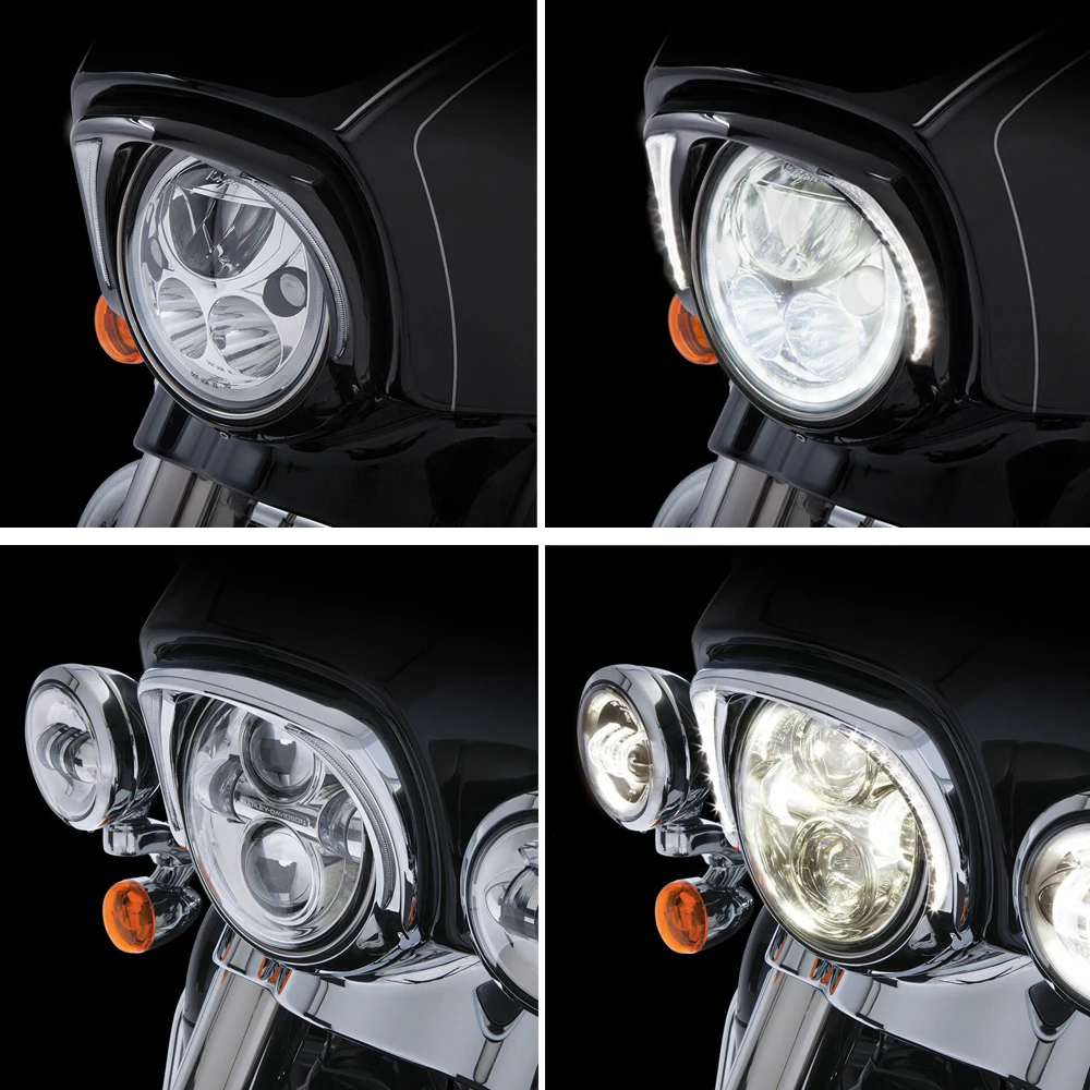 

NEW For Harley Davidson Touring Tri Road King Street Electra Glide Low FLHTCU Ultra Limited Chrome & Black LED Headlight Bezel