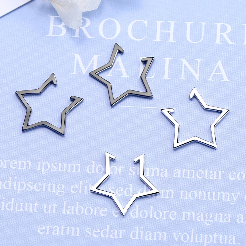 

Star Pentagram 925 Sterling Silver No Piercing Ear Cuff Clip On Earrings For Women Without Hole Wrap Cartilago Earcuff Jewelry