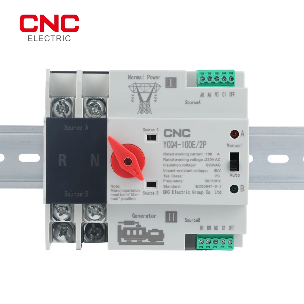 CNC YCQ4-100E Series 2P 3P 4P Din Rail ATS Dual Power автоматический переключатель электрические