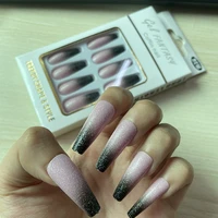 24pcsset fake nails full coverage press on nails matte coffin glitter powder false nail art tips ballerina diy manicure tools