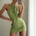 2021 зеленого цвета с низким вырезом на спине, мини-платье, Пляжное женское платье с американской проймой без рукавов Летнее черное платье с открытыми плечами вечерние вязаный облегающее платье сексуальное Клубное платье