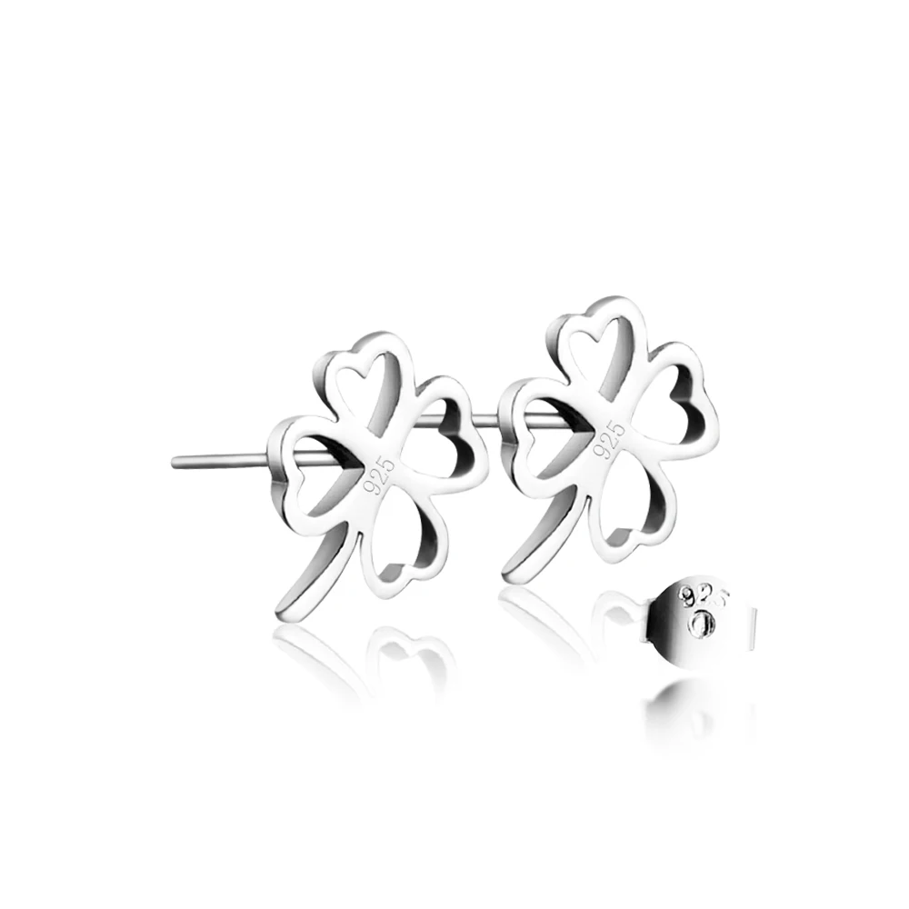 Новые 925 пробы Серьги гвоздики для девочек с серебряным клевером любимые