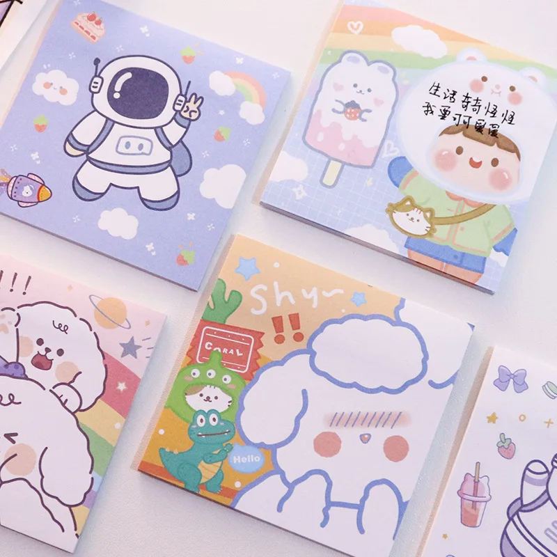 

4Pcs/set Cartoon Convenience Book Ins Wind Cute Girl Message Paper Students Can Paste Notepad Stickers Small Notebook