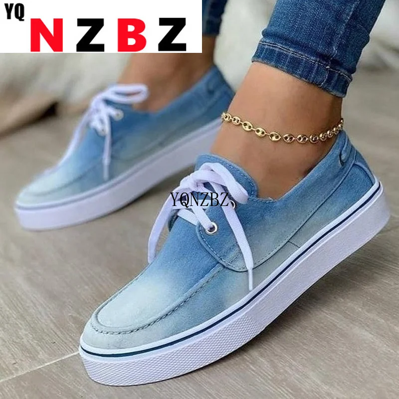 

New Women Shoes New Comfortable Denim Women Canvas Shoes Fashion Spring 2021 Lace-up Flat Shoes Round Toe Women Casual Sneakers