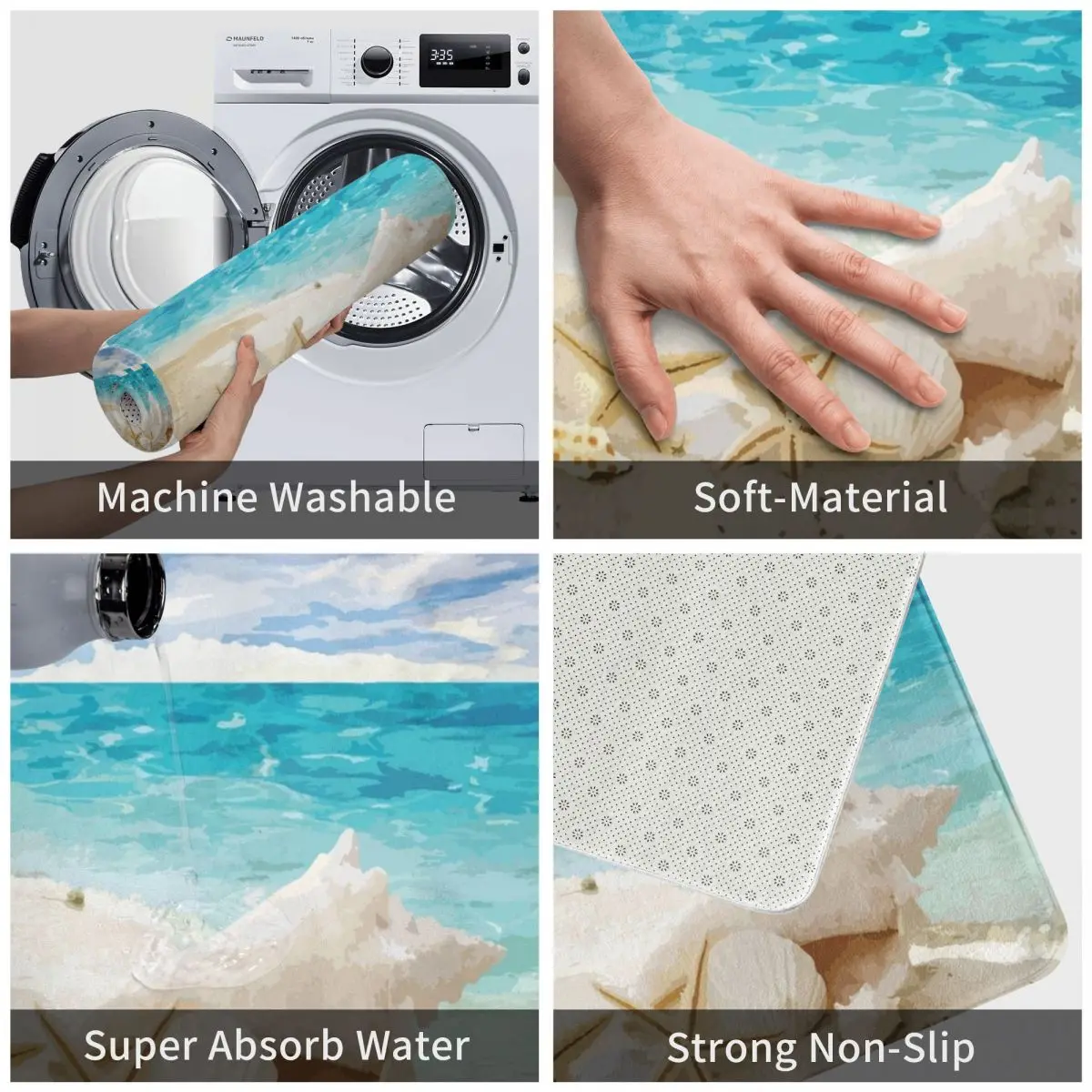 Ракушки на пляже коврик ковер полиэстер нескользящий напольный декор для ванной