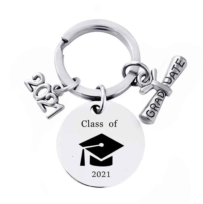 

Keychain Pendant Stainless Steel Round Metal Key Chain Back To School Teacher Gifts Christmas Customized 2021 Graduation Gift