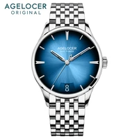 agelocer brand automatic mechanical mens watch 80 hours power reserve blue gradient dial panoramic men mechanical wristwatches