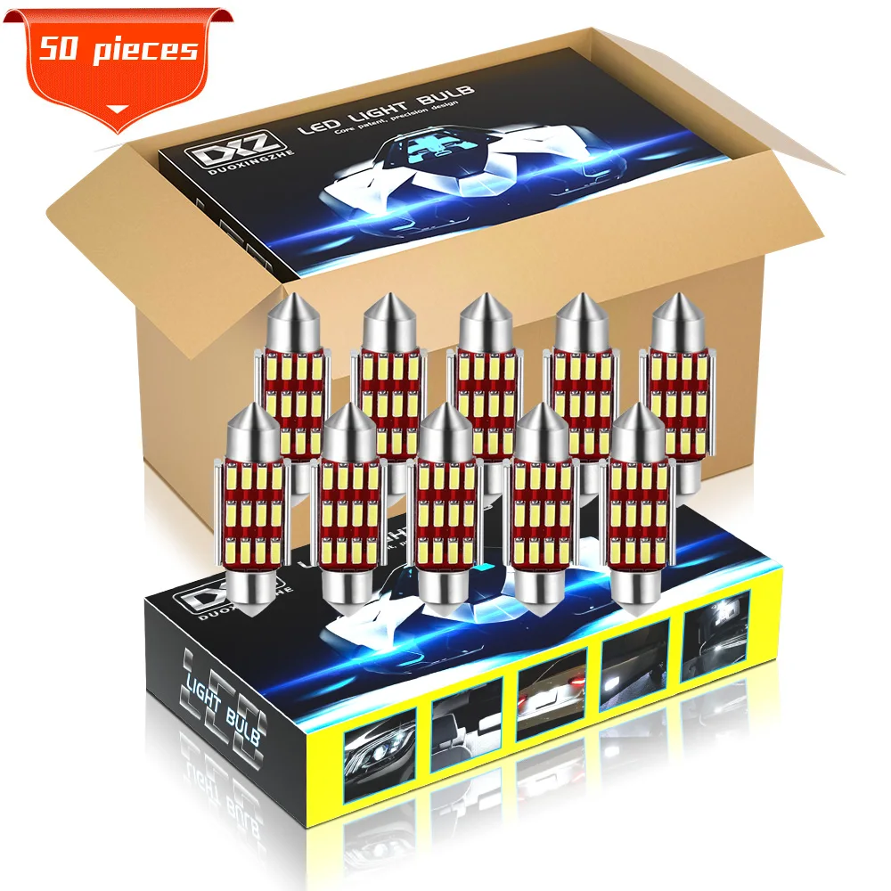 

DXZ 50Pcs Festoon 31MM 36MM 39MM 41MM C5W C10W LED bulbs 12SMD Canbus Car Interior Map Dome Light Reading Lights 12V Auto Lamp