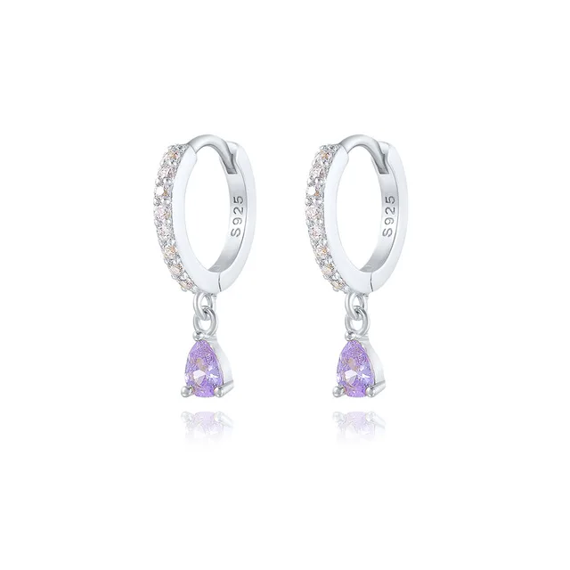 

Aide 925 Sterling Silver Purple Crystal Flower Charm Hoop Earrings Women 2021 Trend Luxury Waterdrop Pendant Pendientes Jewelry