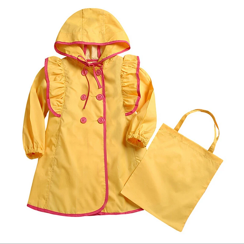 Детский дождевик желтый веселый уличный для девочек плотный водонепроницаемый