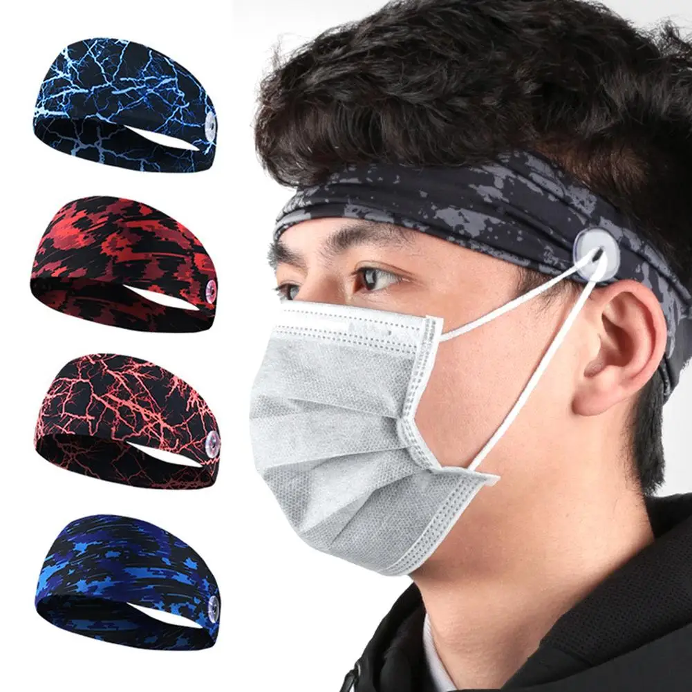 

Unisex Elastic Anti Sweat Masks Hanging Ears Button Hair Band Multifunctional Headscarf Yoga Sports Wide Headband Sweatband