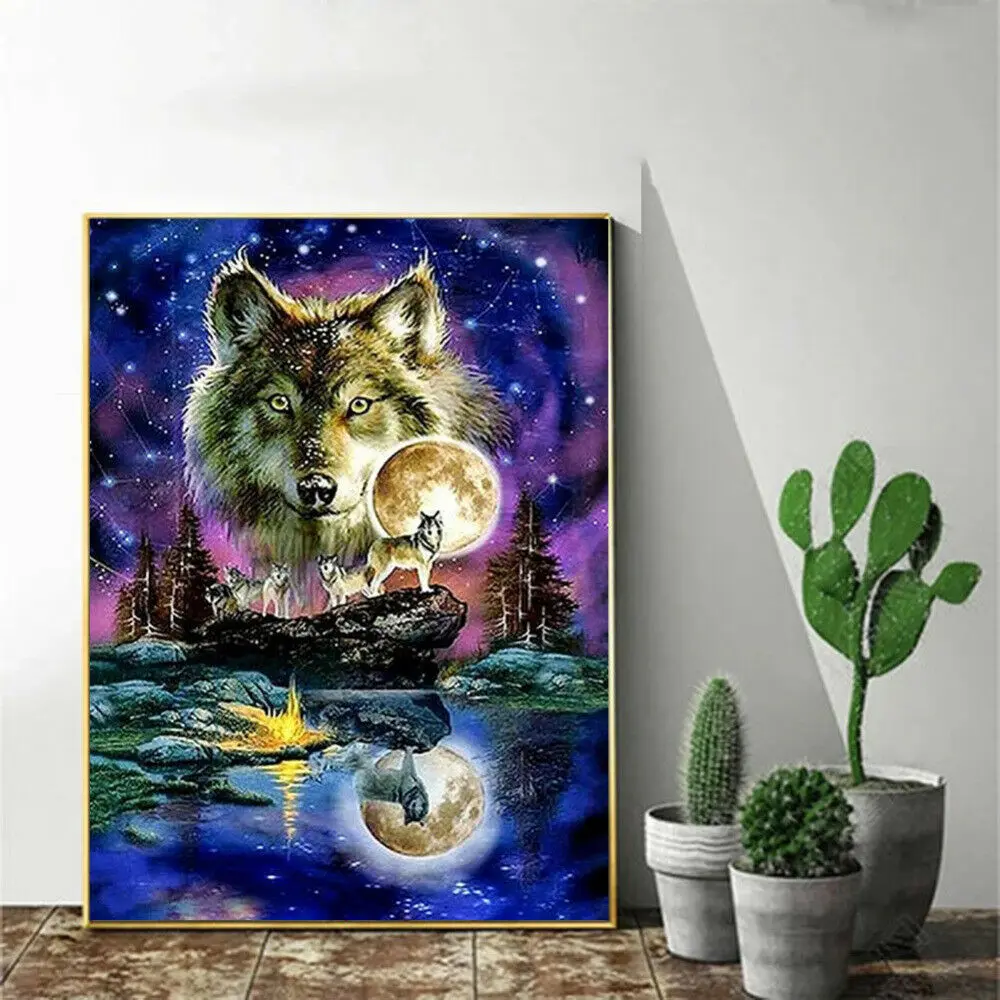 

Diamond for Adults, Full Drill Diamond Art 5D Diamond Painting Kit for Home Wall Decor Gift, Wolf Moonlight