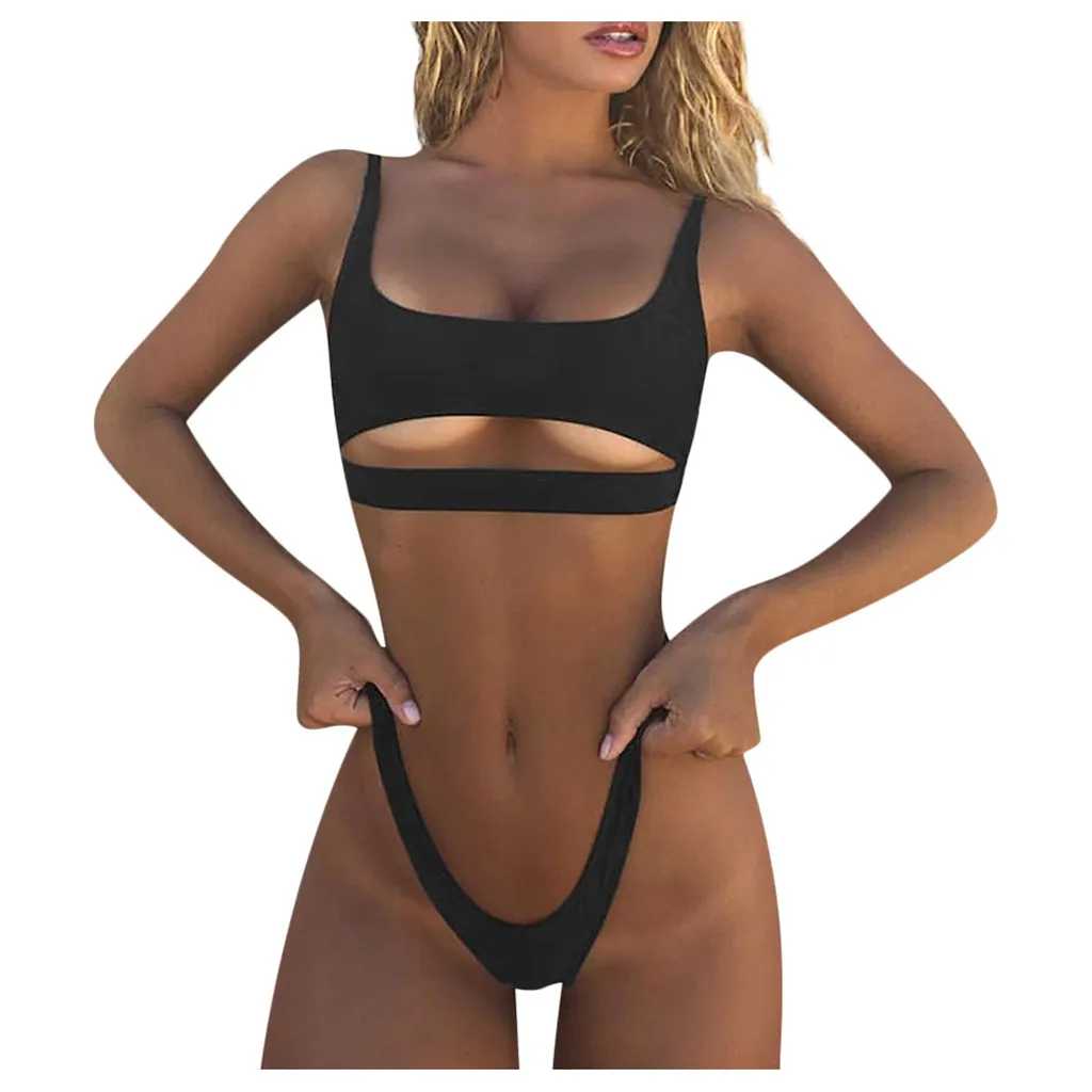 

Women Padded Push-Up Bra Bikini Set Ruffles Swimsuit Low Waist Bathing Suit Lady Holiday Sexy Beachwear купальники женские 2021