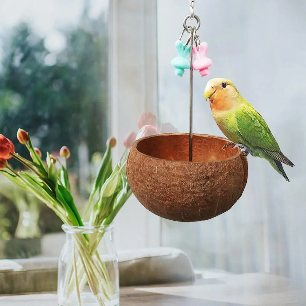

Parrot Toy Bowls Coconut Shell Hanging Feeders bite-resistant For Small Size Birds Garden Outdoor Pet Bird Supplies NEW ARRIVAL