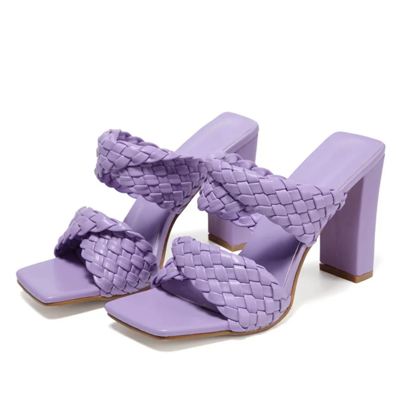 Женские шлепанцы на высоком каблуке модные пикантные летние тапочки с