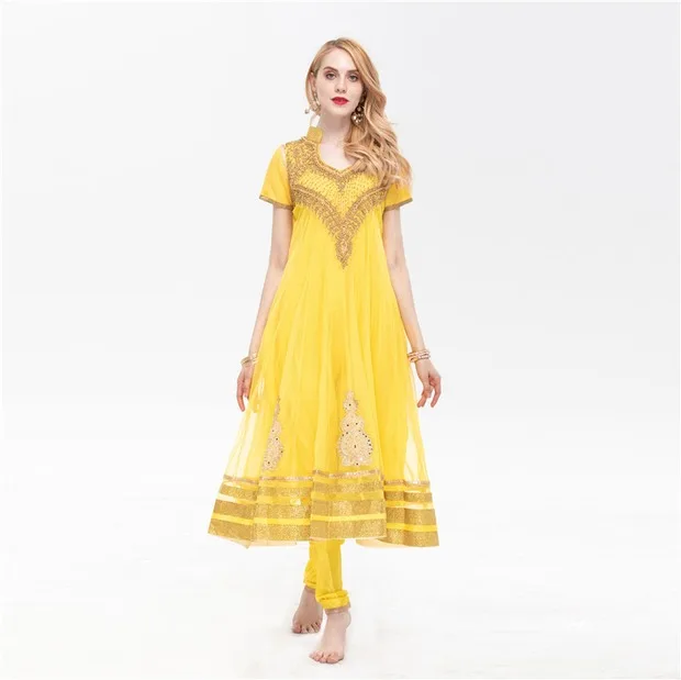 Индийские сари с вышивкой Анна в этническом стиле Лехенга Холи женское желтое