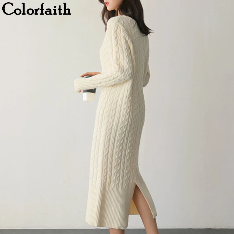 Colorfaith/Новинка 2021 года Сезон осень-зима Женские платья Прямые вязанные Модные