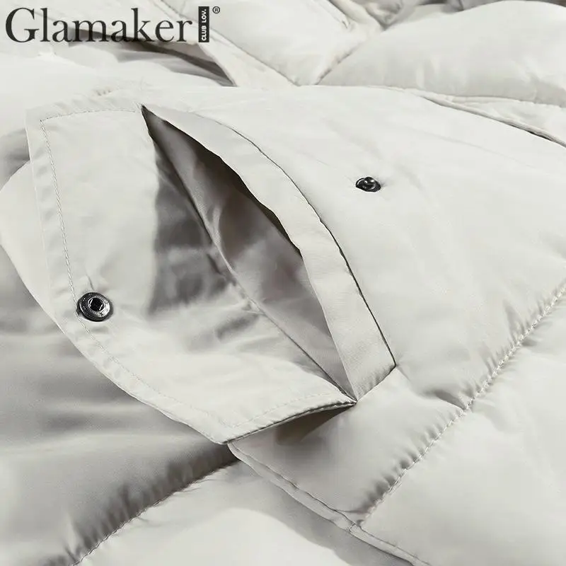 Glamaker сексуальный зимний теплый пуховик с капюшоном женский меховой воротник карман свободный пуховик уличная мягкая стеганая куртка