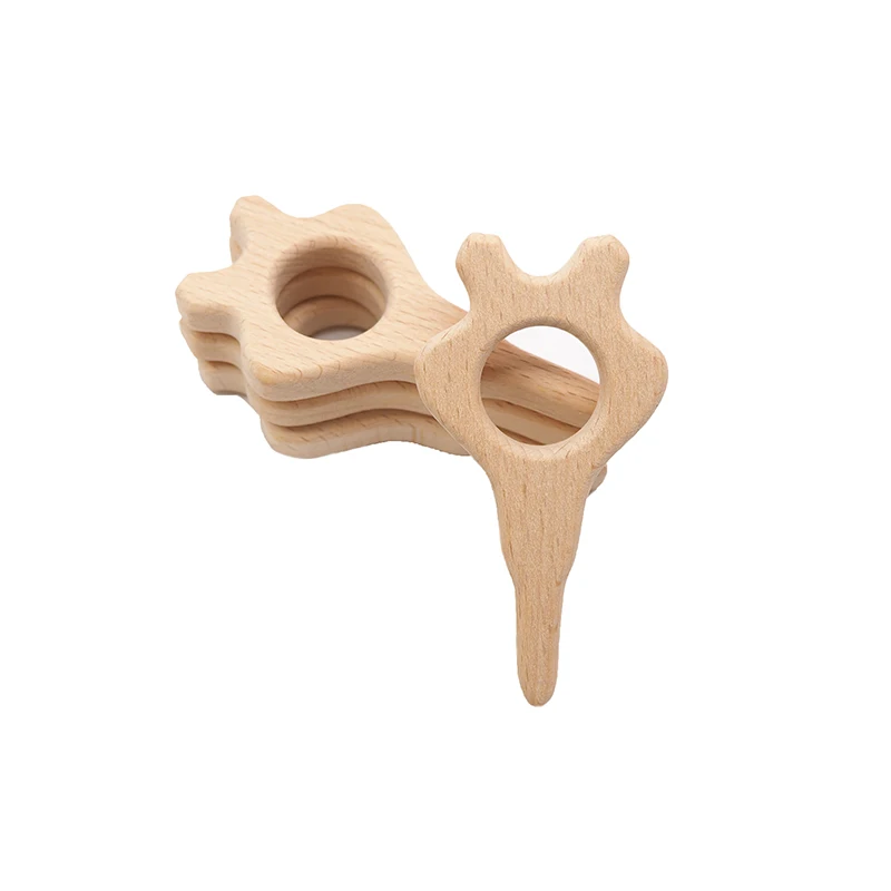 

Chenkai 10pcs Wood Rocket Teether Ring DIY Organic Eco-friendly Nature Baby Rattle Teething Grasping Wooden Cartoon Toy
