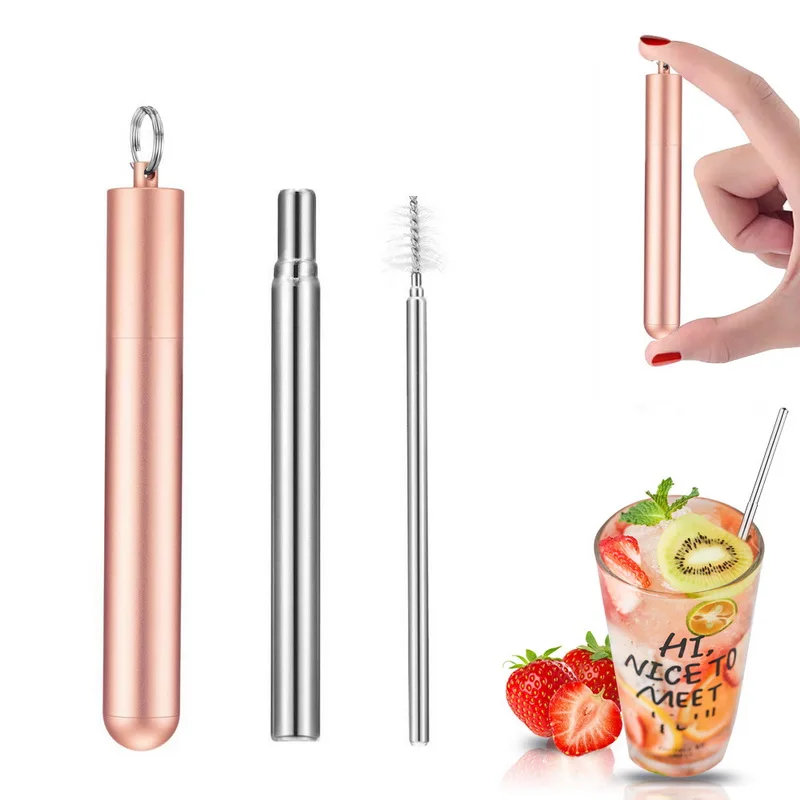 rose gold style A 1 Набор телескопические многоразовые трубочки щетка для чистки металлическая соломинка вечерние инструменты портативная нержавеющая сталь Питьевая солома с чехол для путешествий - Цвет: rose gold style A
