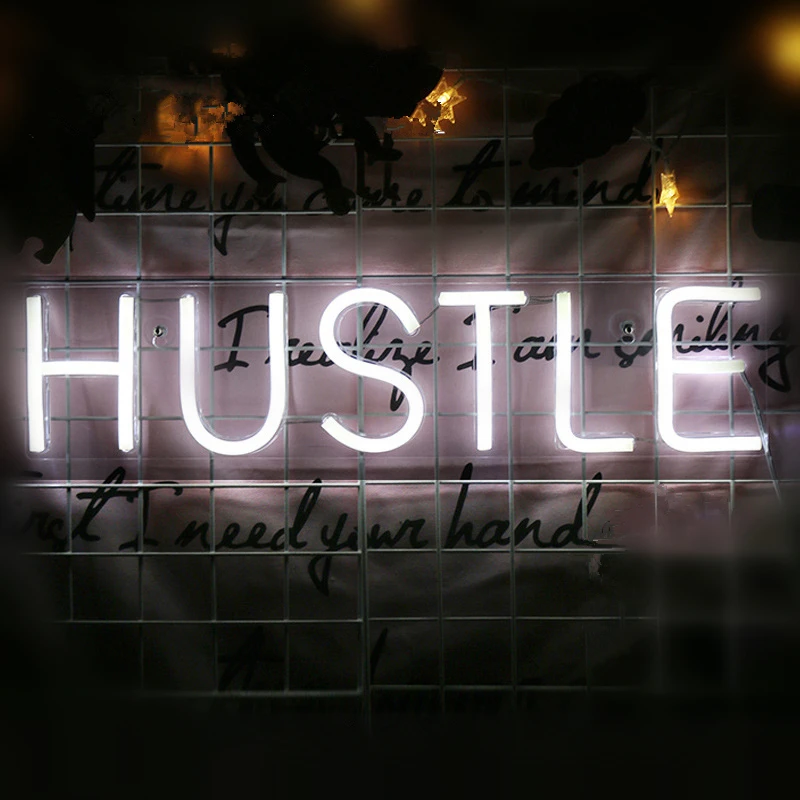 

HUSTLE LED Neon Sign Wall Light Art Decorative Hanging Signs for Bedroom Room Party Home bar Decor Night Light USB Powered