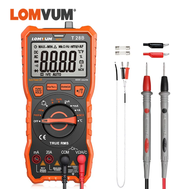 LOMVUM AC/DC мультиметр 6000 отсчетов Автоматический диапазон тестер Цифровой