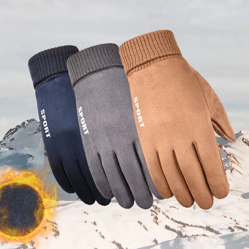 

2021 Fashion Suede Winter Gloves for Men and Women Windproof Gloves Outdoor Sports Warm Touch Screen Ski Cycling Gloves Mittens