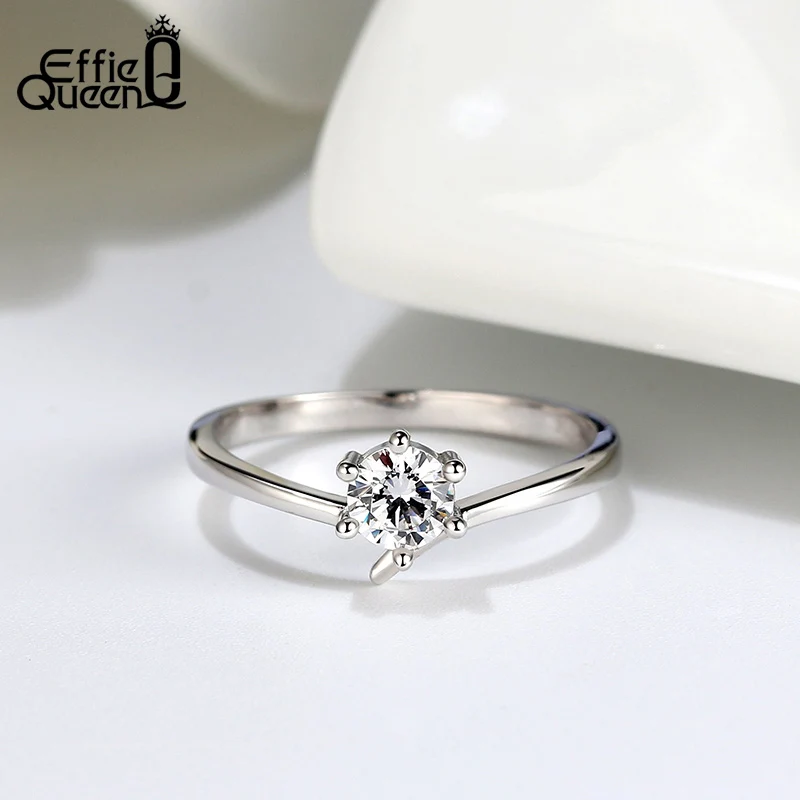 Effie Queen Trendy Female Engagement Rings with Big Crystal Stone AAAA Zircon 925 Silver Finger Ring Jewelry Party Gift BR192