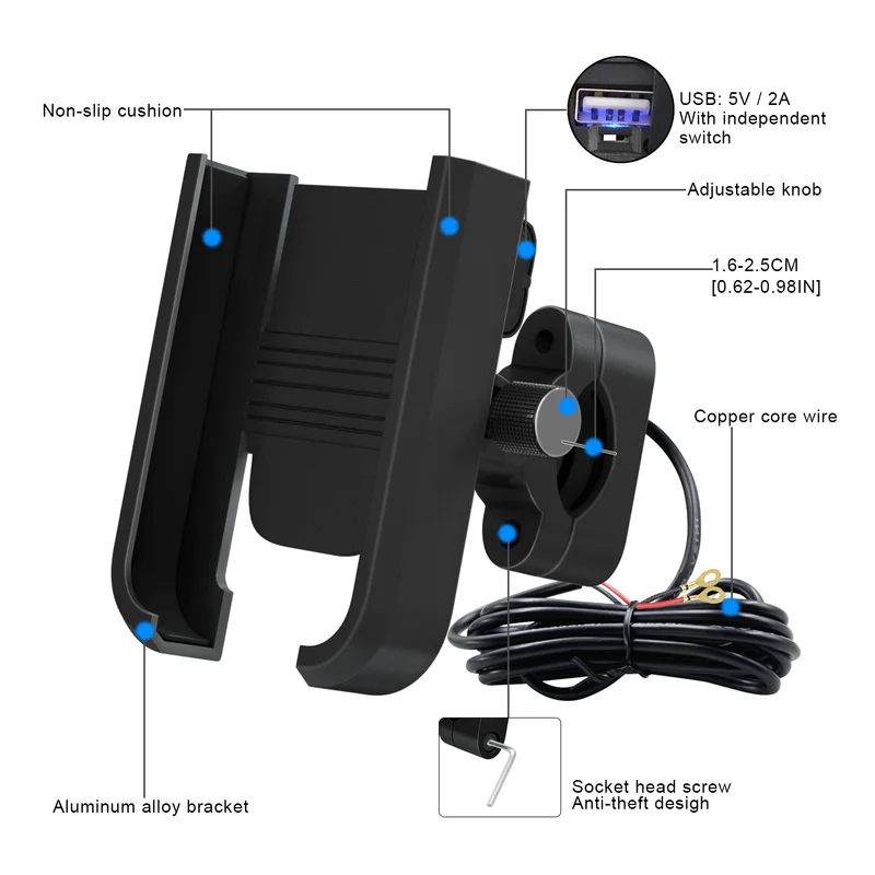 aluminum motorcycle bicycle phone holder with usb charger bracket moto bike handlebar mirro phone support mount for iphone xs 8p free global shipping