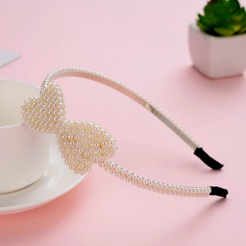 Роскошная повязка для волос с белым жемчугом на голову милым бантом в виде