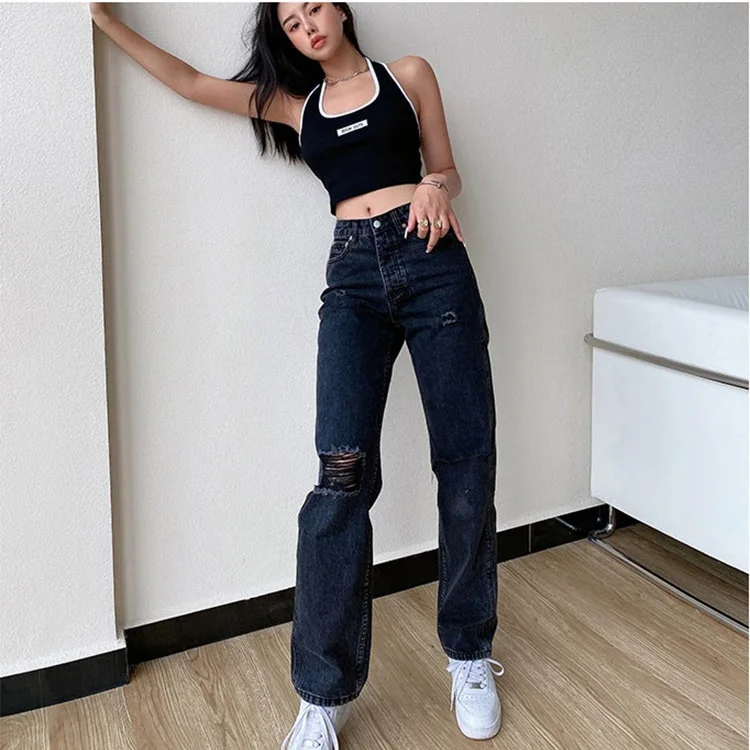 

Женские джинсы большого размера, Женские джинсы-бойфренды, женские джинсы, брюки с завышенной талией, рваные джинсы для мам, модель 2021