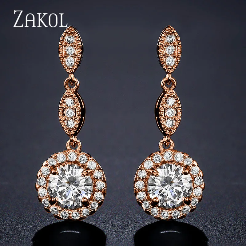 Женские круглые серьги ZAKOL серьги-подвески белого цвета с микро инкрустацией и